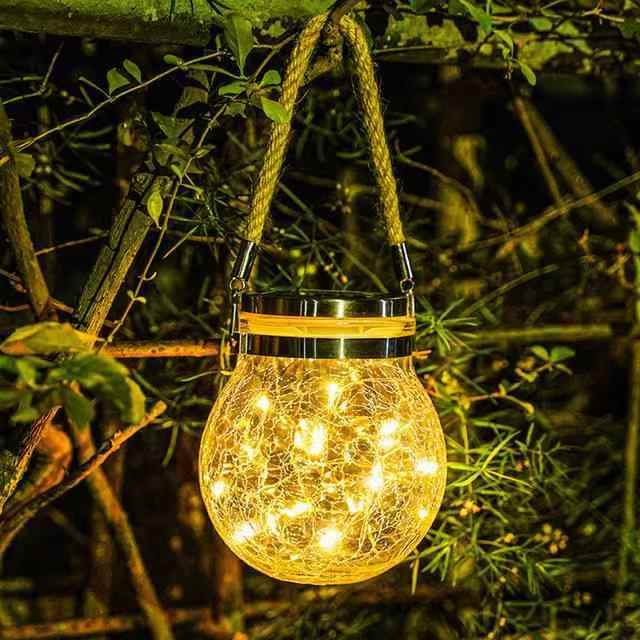 Decoració nadalenca LED de vidre solar Crackle Ball Llums penjants